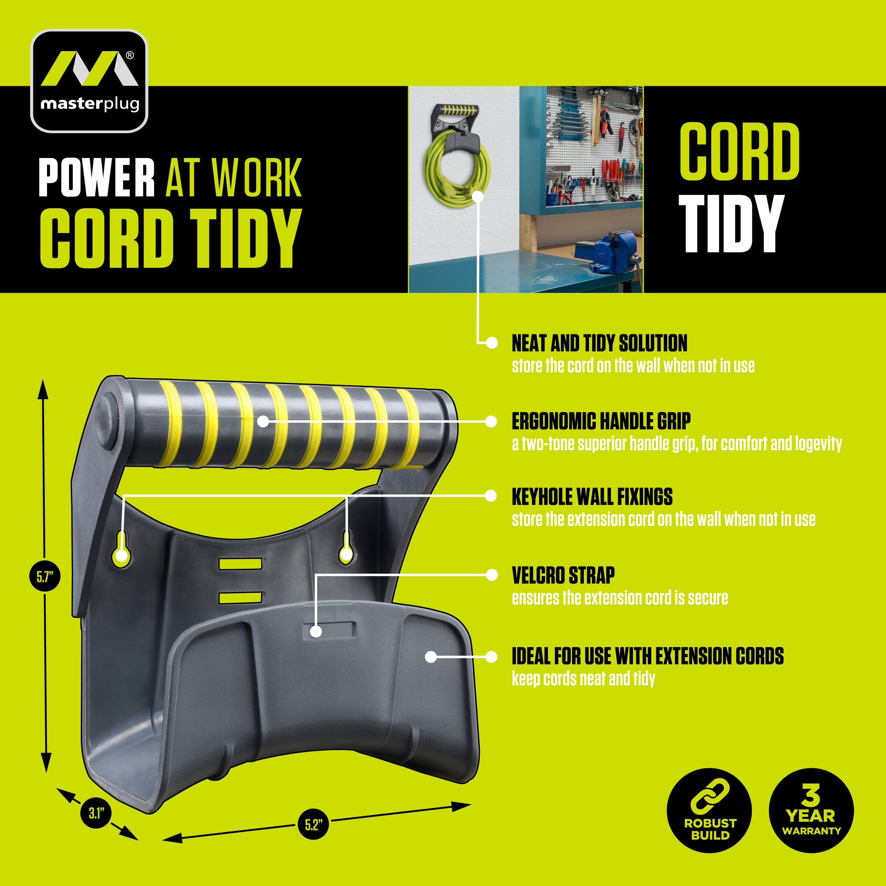 Alt View 15. Masterplug - Cord Tidy - Grey & Yellow.