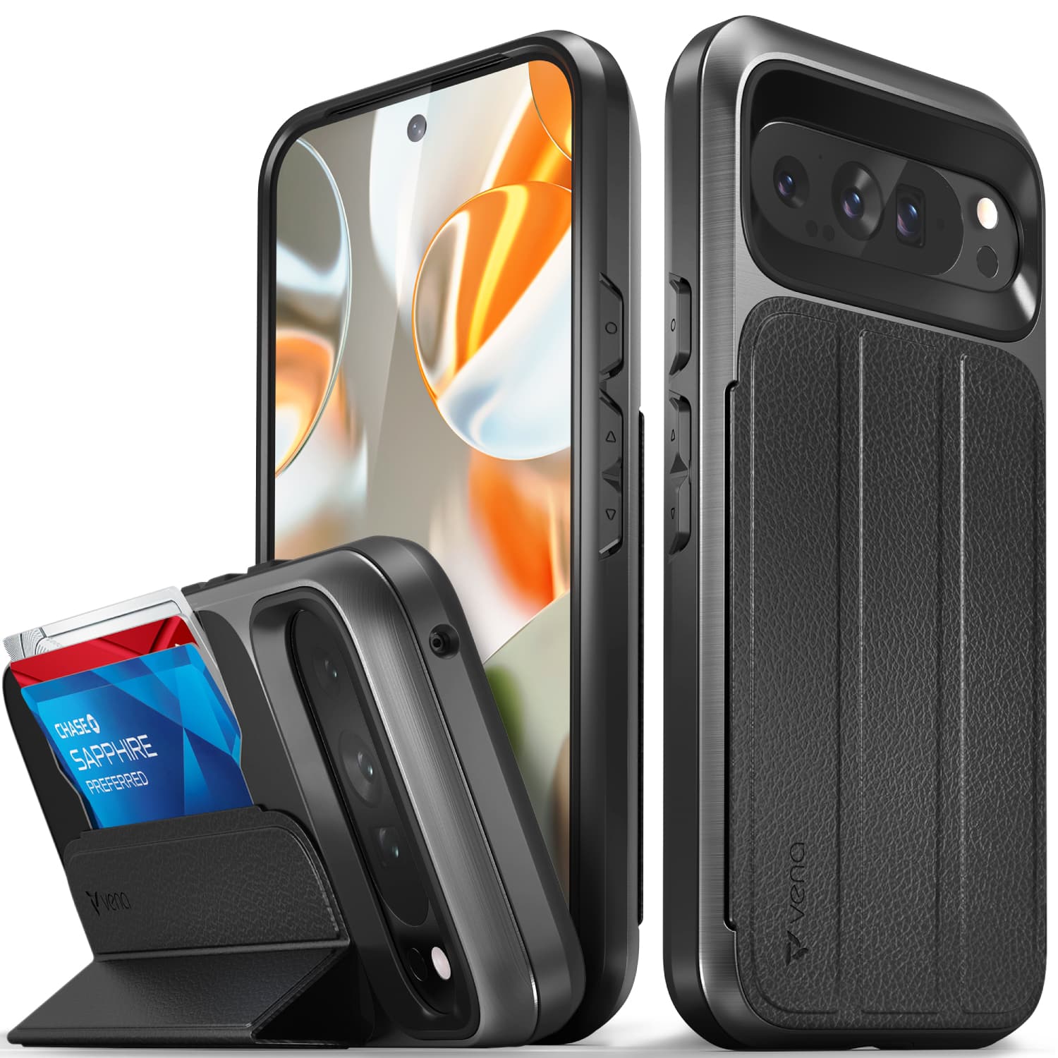 Vena - vCommute Wallet Case for Google Pixel 9 Pro XL Case, Leather Flip Cover with Card Slot and Kickstand - Black