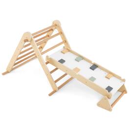 Gymax - 3-in-1 Pikler Triangle Climbing Set Kids Montessori Climbing Toys Wooden Climber - Natural