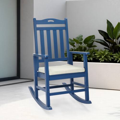 Alt View 7. Winado - Wooden Rocking Chair, Heavy Duty 450LBS with High Backrest, Cushion All-Weather Lounge Rocker Support for Outdoor Garden - Navy Blue.