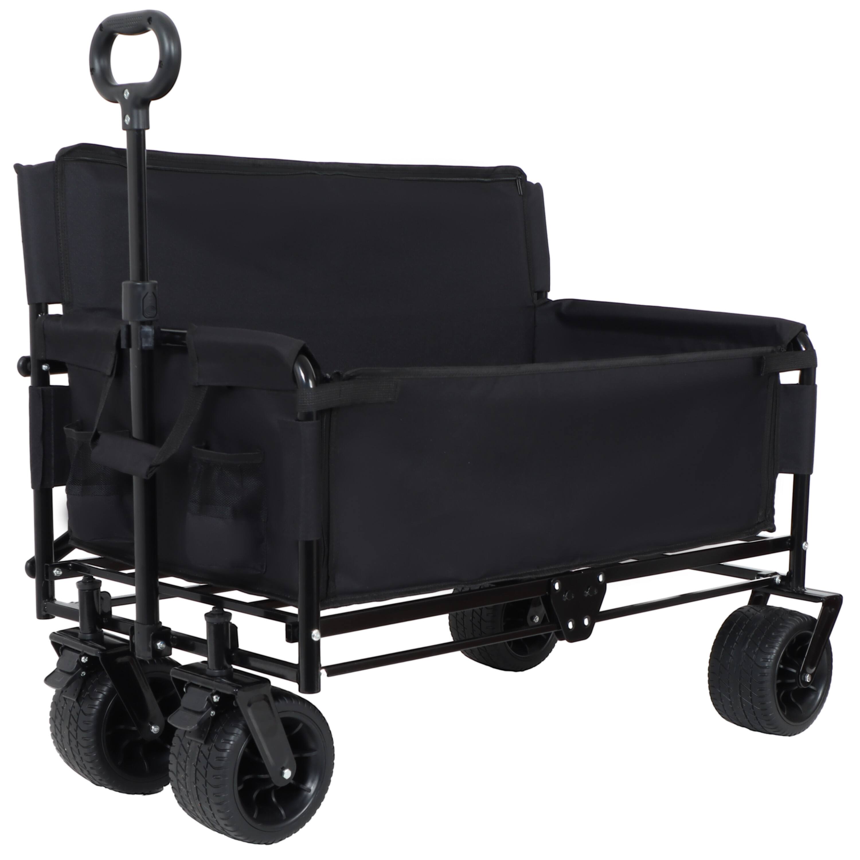 Front. APRILSOUL - 3-in-1 Convertible Folding Wagon Cart with Bench Seat and Storage Utility Wagon 180L Capacity All-Terrain Wheels black - Black.