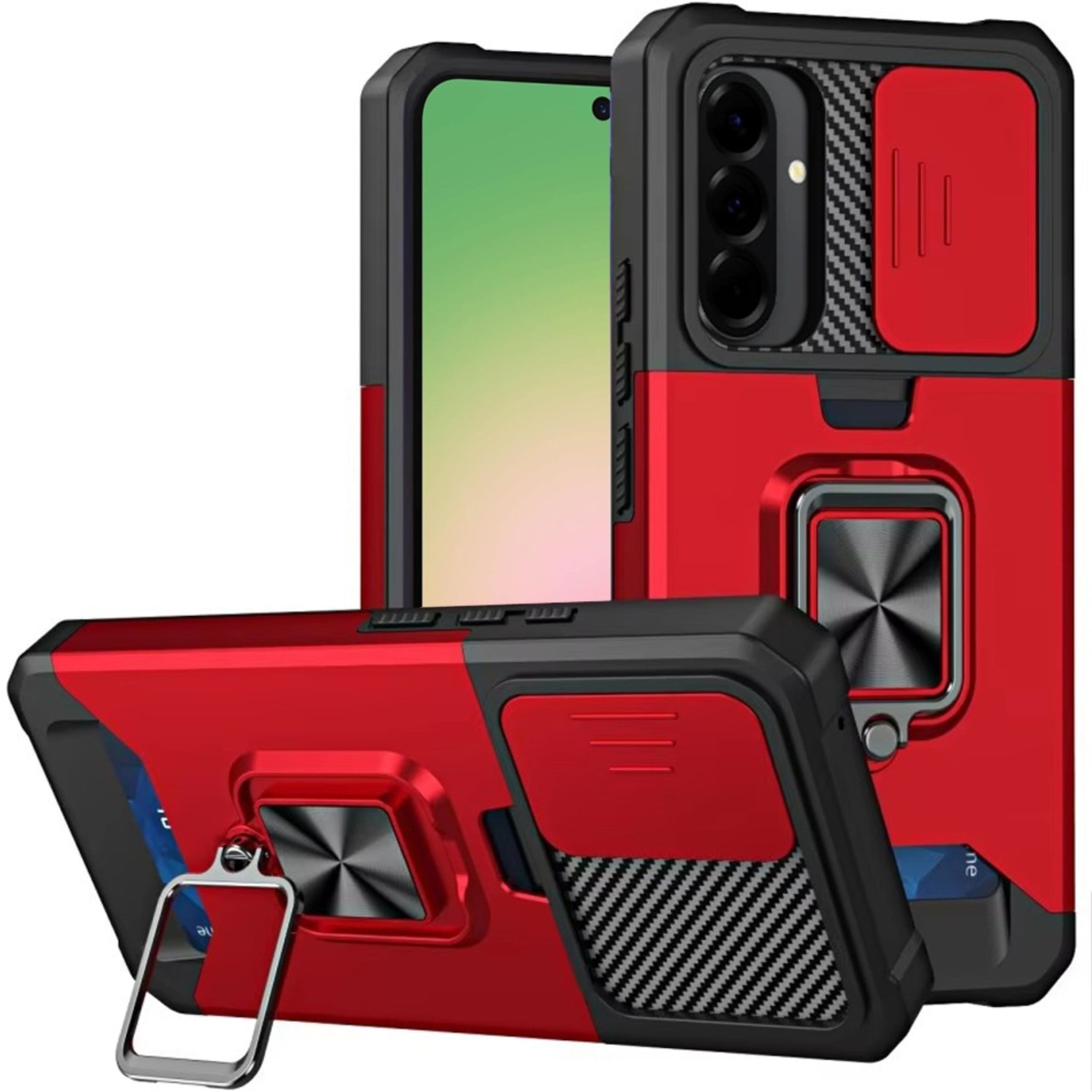 Kitcheniva - Multi-Use Card Holder Camera Lens Cover Phone Case With Tempered Glass For Samsung Galaxy A57 5G - Red