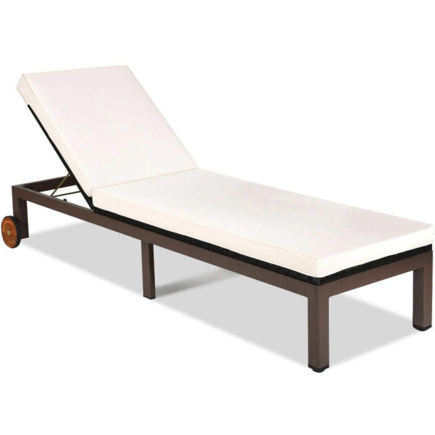 Alt View 4. Mondawe - 81" Patio Rattan Lounge Chair w 5-Position Backrest & Wheels 375 lbs Cushion - Beige.