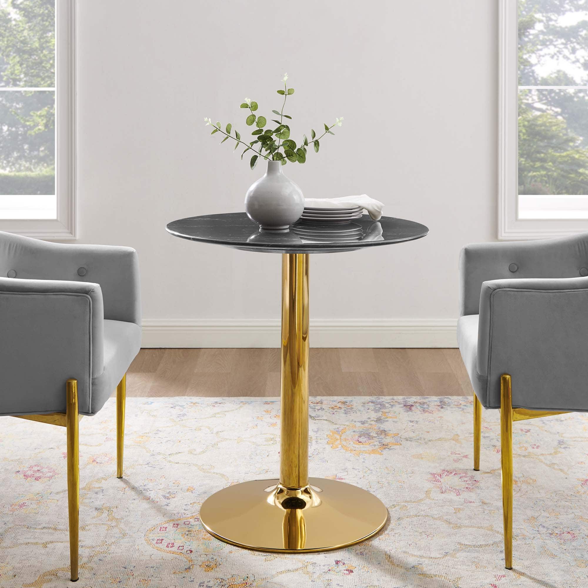 Verne 28" Artificial Marble Dining Table by Modway - Gold Black