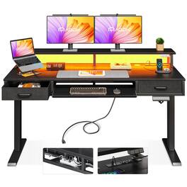 AODK - Standing Desk with Storage Drawers, Keyboard Tray, Power Outlets and LED Lights - Black