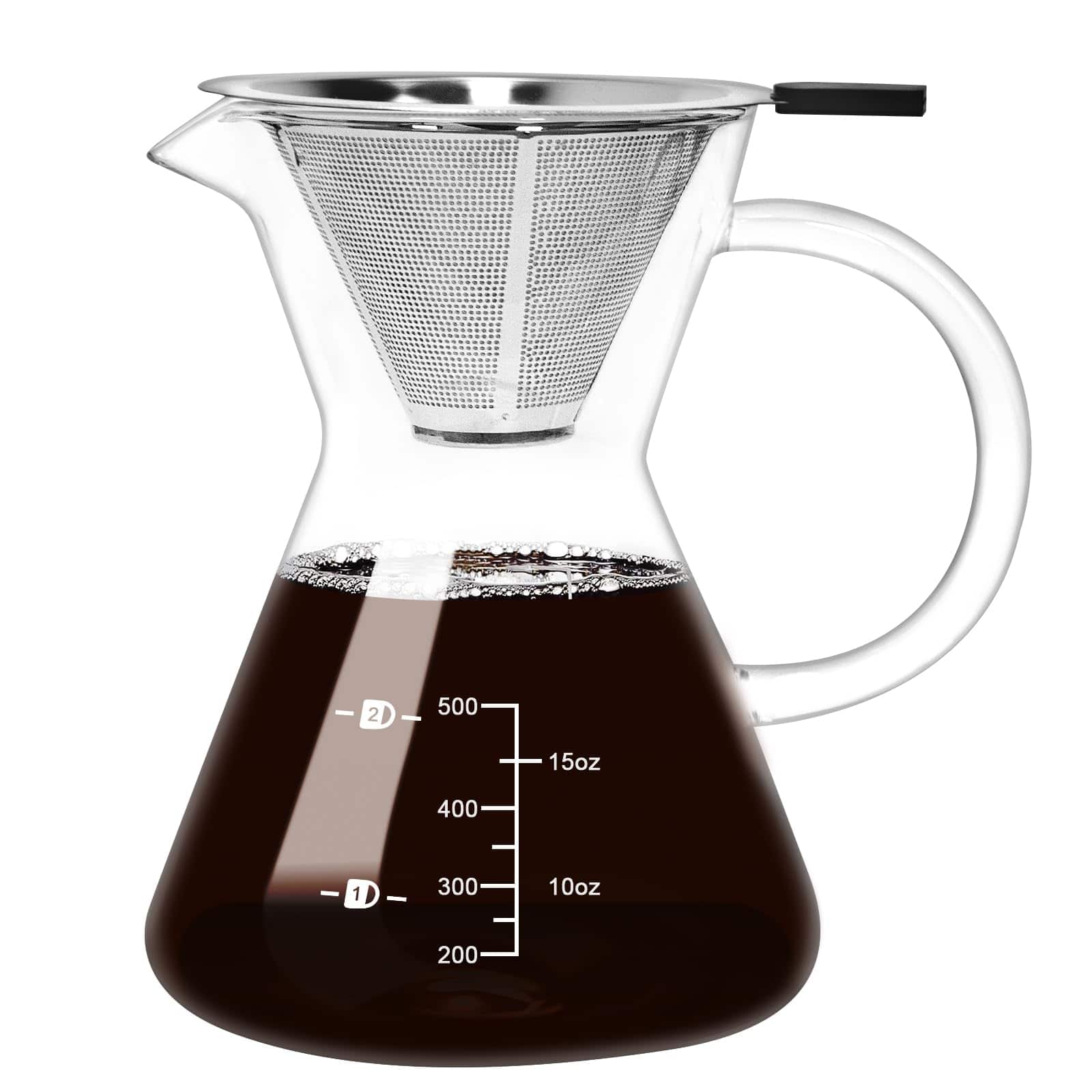Dapper Styles - (16.) Glass Pour Over Coffee Maker With Double Stainless Filte - 4 Cup (approx Refers To Oz. Per Cup) Thick - Default