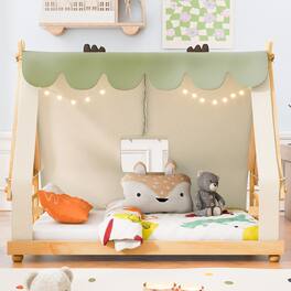 Anysun - Twin Size House Bed with Tent and Light - White