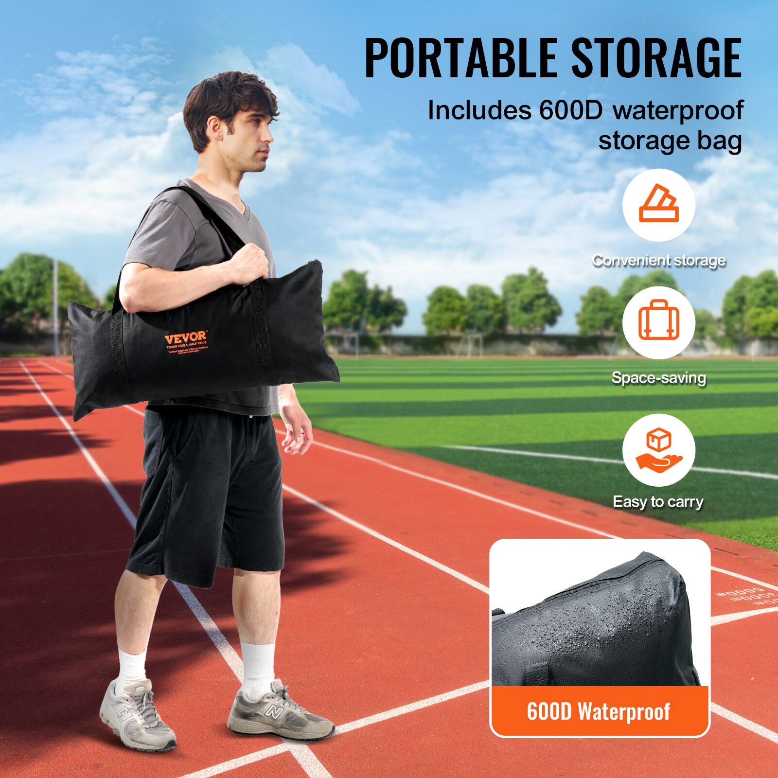 PORTABLE STORAGE  
Includes 600D waterproof storage bag  

Convenient storage  
Space-saving  
Easy to carry  

600D Waterproof