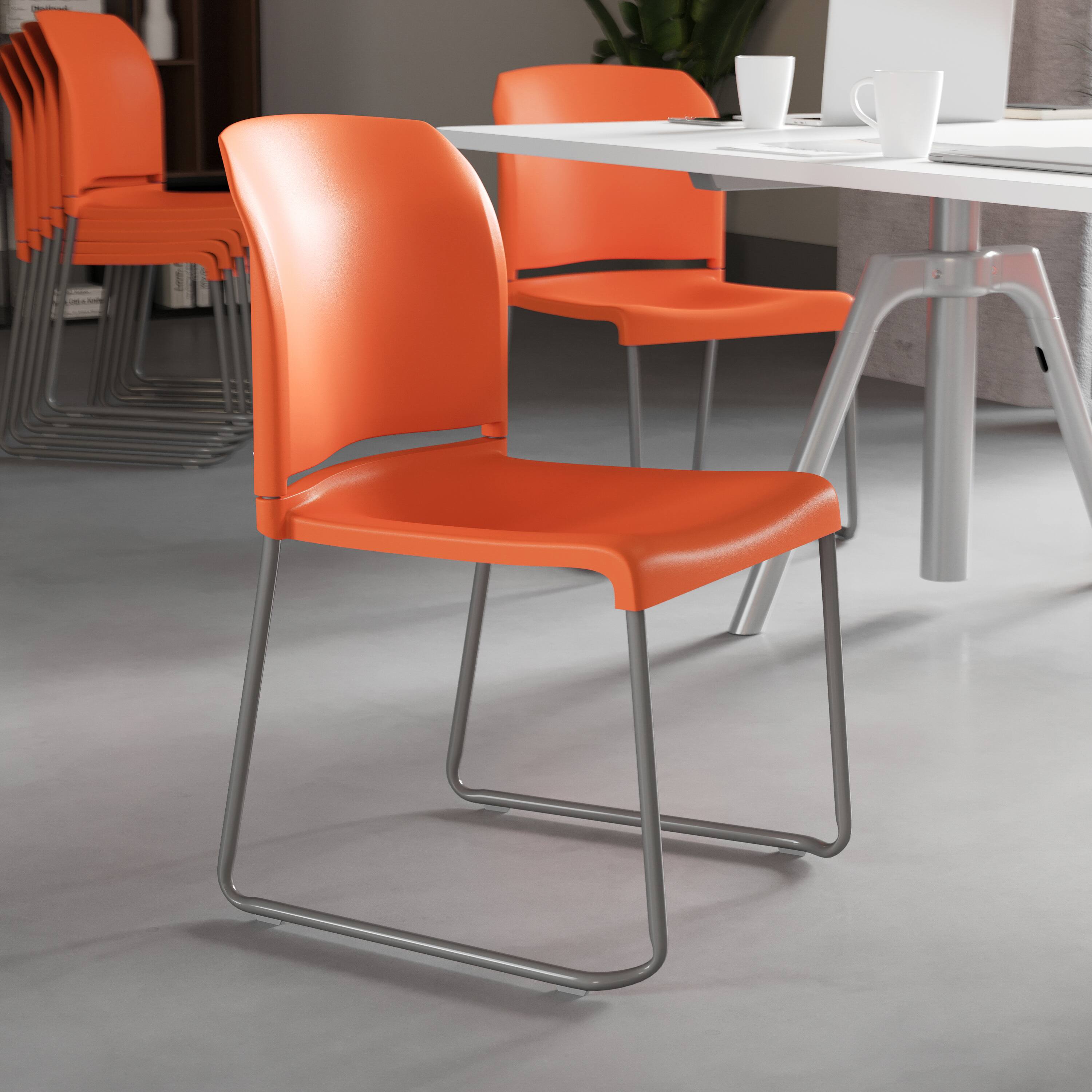 Alt View 3. Emma + Oliver - Home and Office Guest Chair Full Back Contoured Sled Base Stack Chair - Orange.