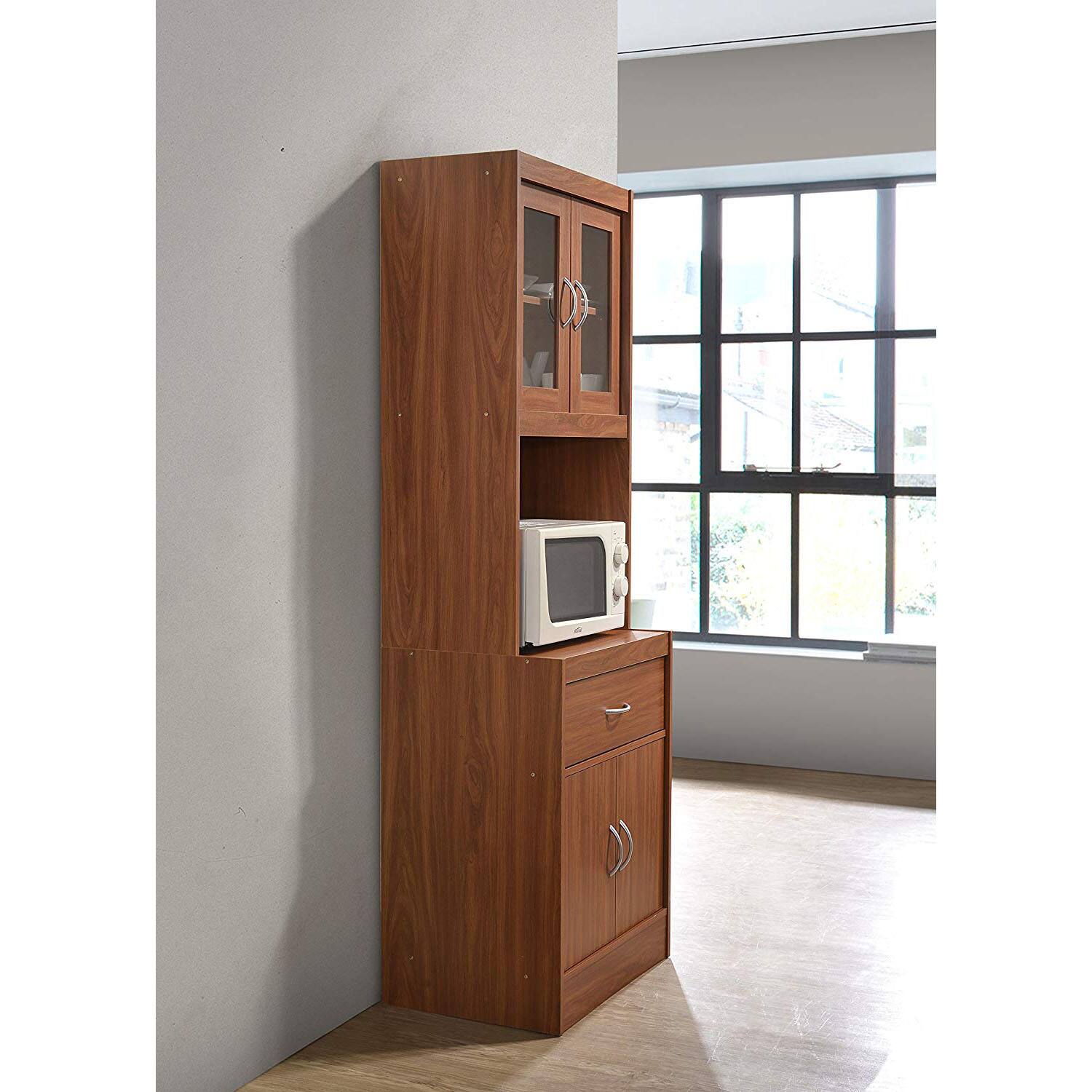 Alt View 10. Hodedah - Hodedah Import 70 In Tall Top/Bottom Enclosed Kitchen Cabinet w/ Drawer, Cherry - Cherry.