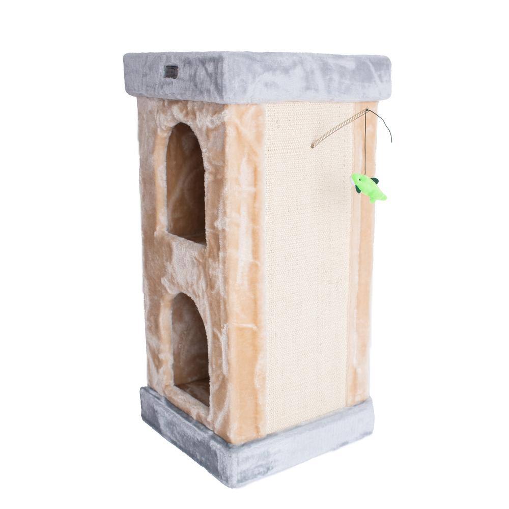 Alt View 1. Armarkat - Double Condo Real Wood Cat House With Sratching Carpet For Cats Kitty Enjoyment - Beige.