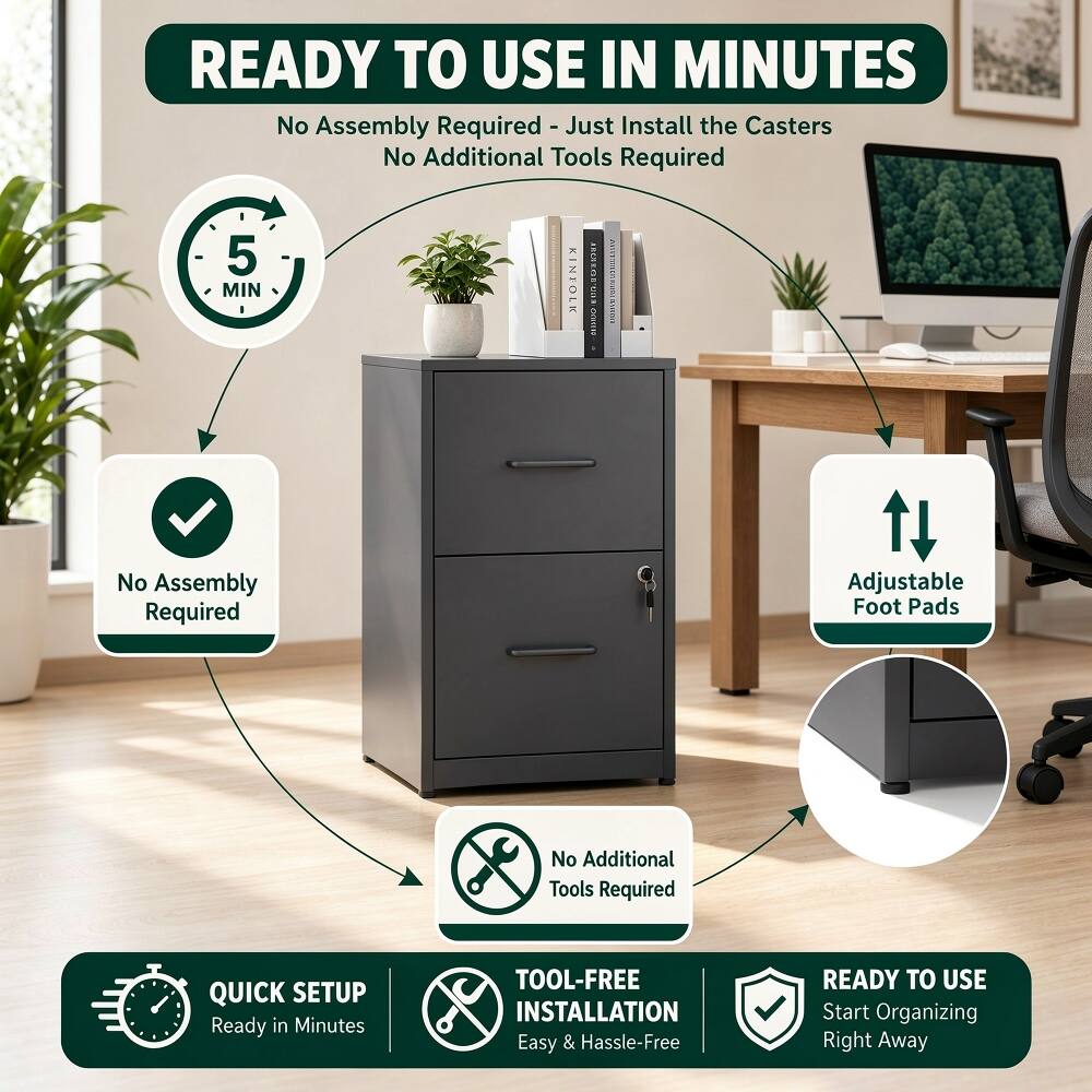 READY TO USE IN MINUTES  
No Assembly Required - Just Install the Casters  
No Additional Tools Required  

No Assembly Required  
Adjustable Foot Pads  
No Additional Tools Required  

QUICK SETUP  
Ready in Minutes  

TOOL-FREE INSTALLATION  
Easy & Hassle-Free  

READY TO USE  
Start Organizing Right Away