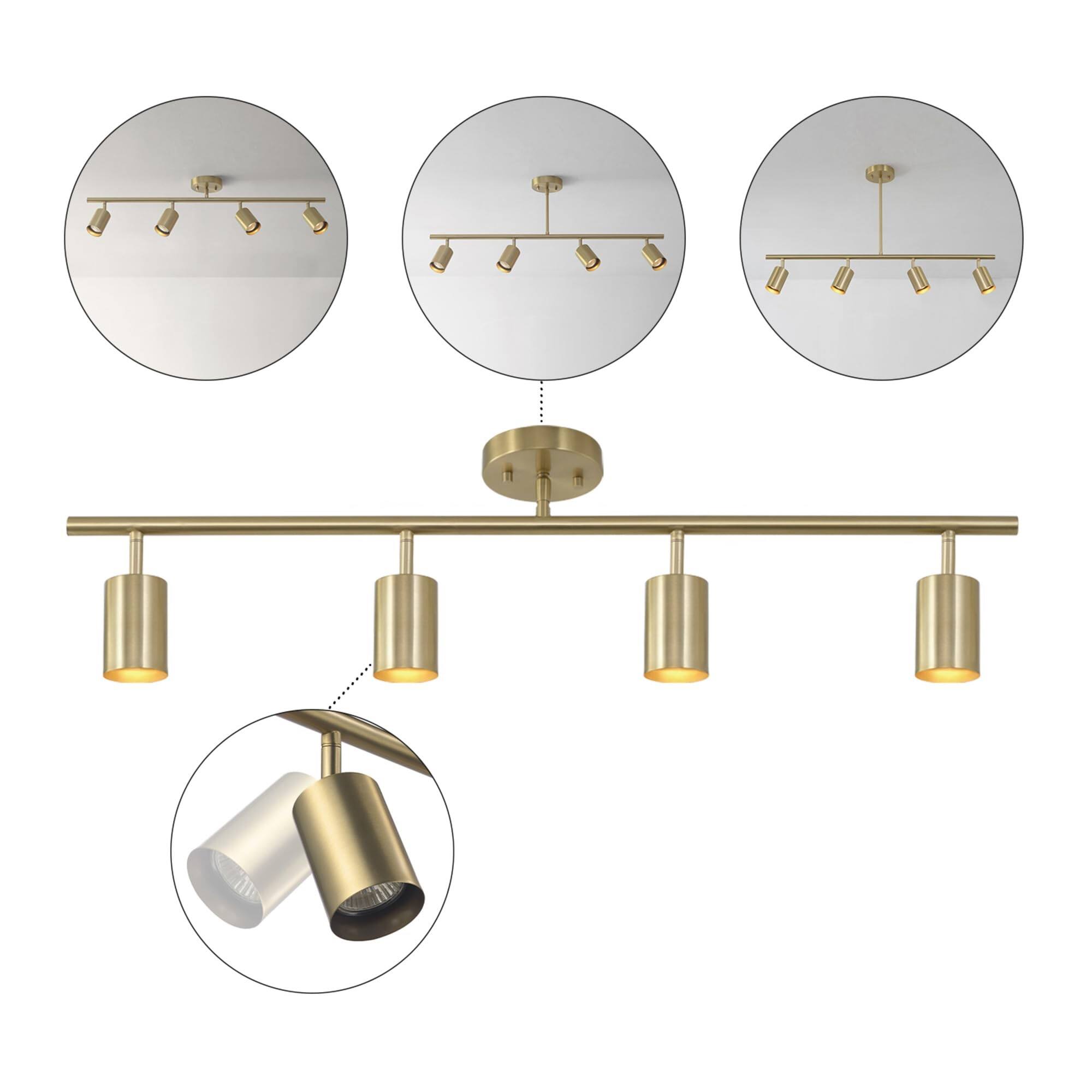 Angle. Dazzed Corner - 4-Light Adjustable Height Track Lighting - Gold.