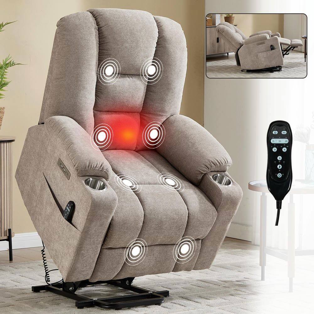 Alt View 10. Kadyn - Power Lift Recliner Chair, Massage & Heat, Dual USB Ports, Cup Holders, 155° Recline, khaki - Brown.