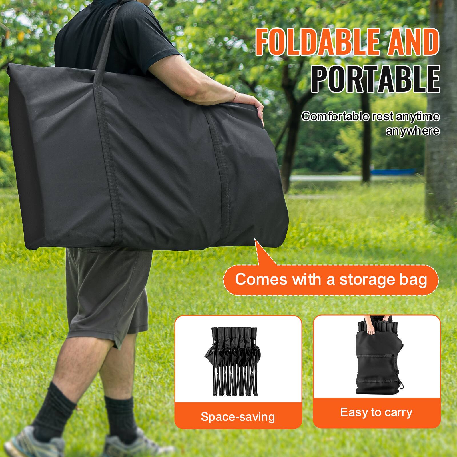 FOLDABLE AND PORTABLE  
Comfortable rest anytime anywhere  

- Comes with a storage bag  
- Space-saving  
- Easy to carry