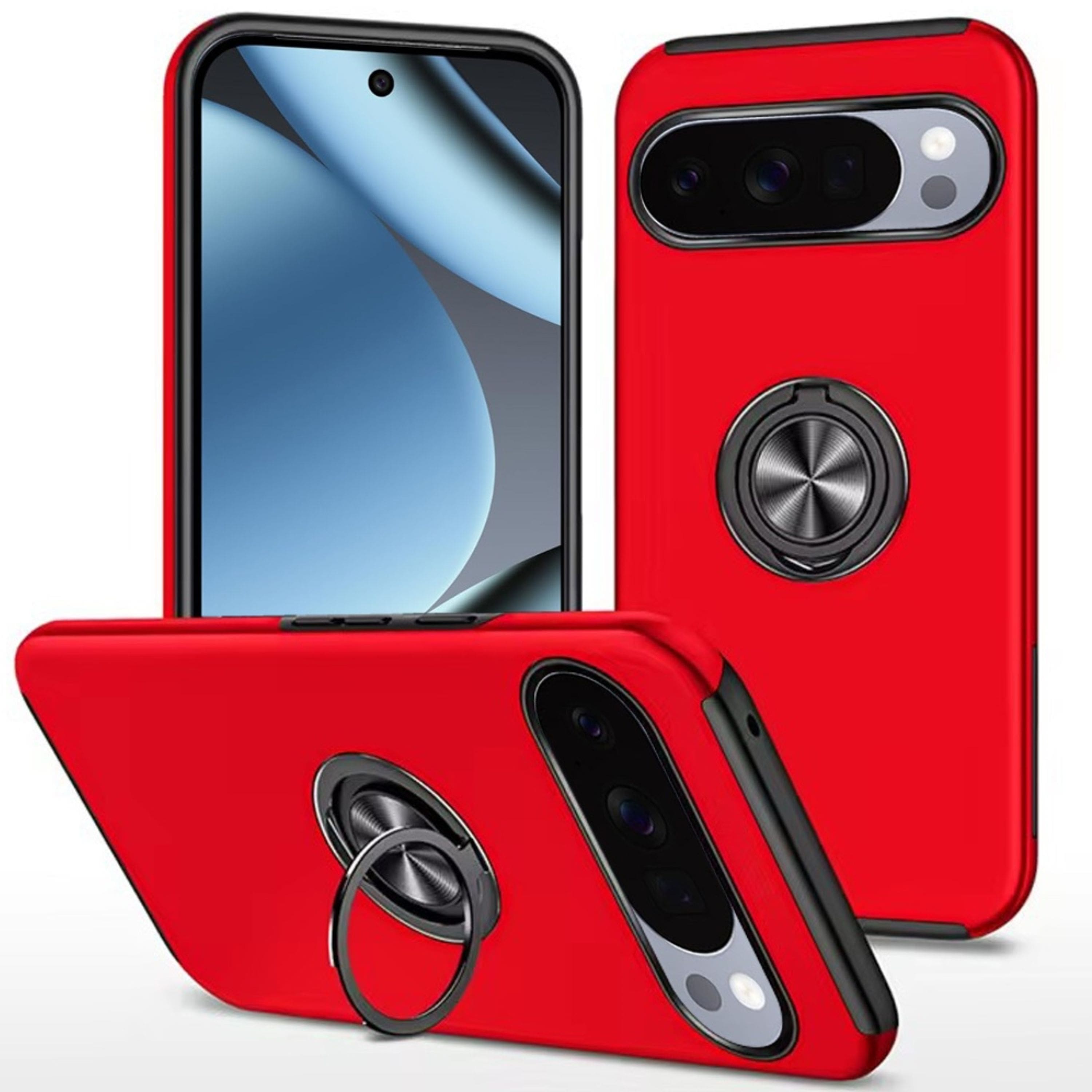 Kitcheniva - Rubber 2 Layer Metal Ringstand Case Plus Tempered Glass For Google Pixel 11 Pro Xl - Red price history on PriceWatchPro