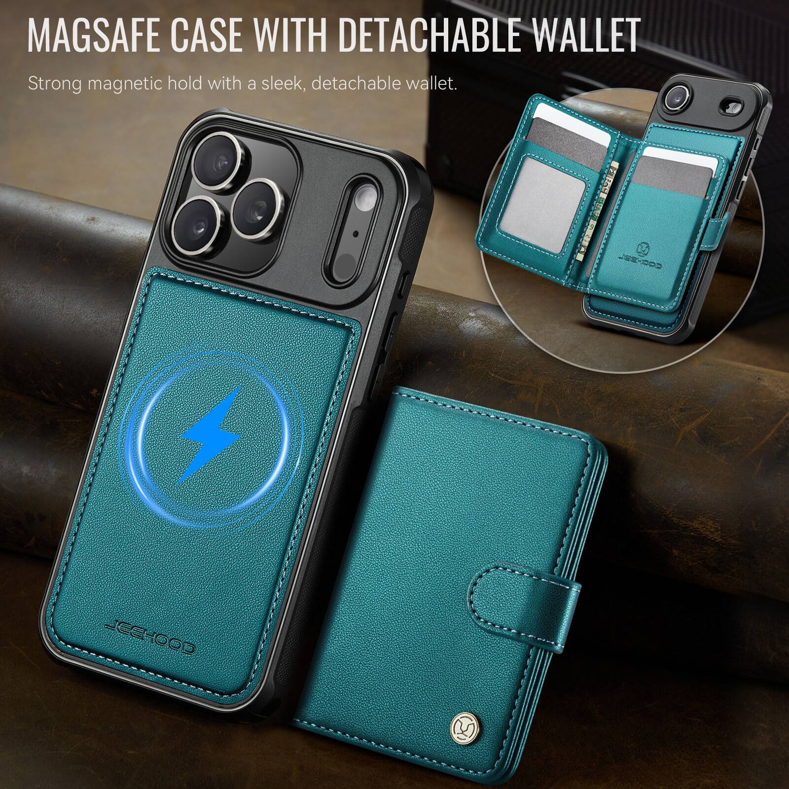 MAGSAFE CASE WITH DETACHABLE WALLET  
Strong magnetic hold with a sleek, detachable wallet.  

COO-BEL  
COOHBEL