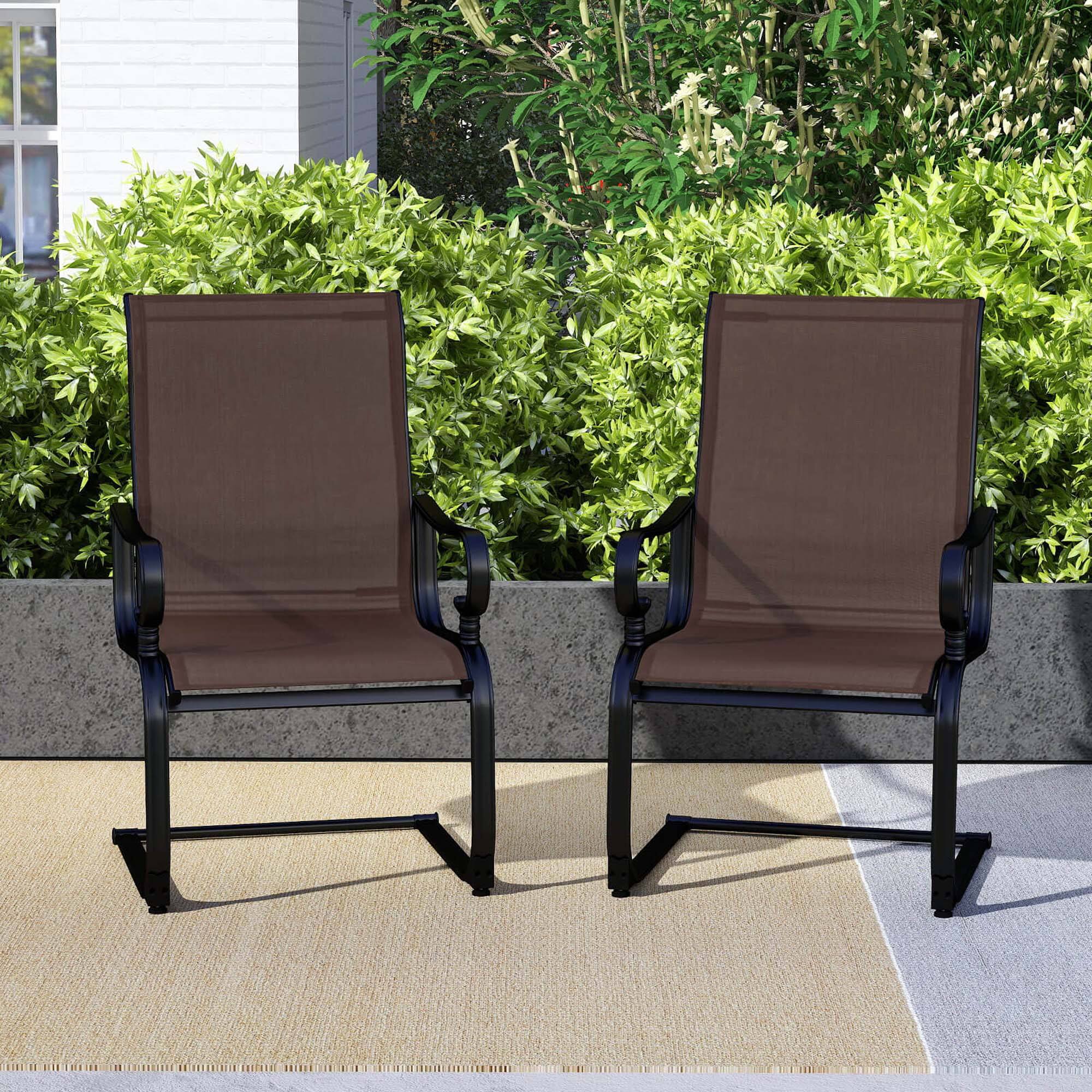 Alt View 3. Costway - Set of 2 Patio Chairs C-Spring Motion Chairs with Quick-drying & Breathable Fabric - Brown + Black.