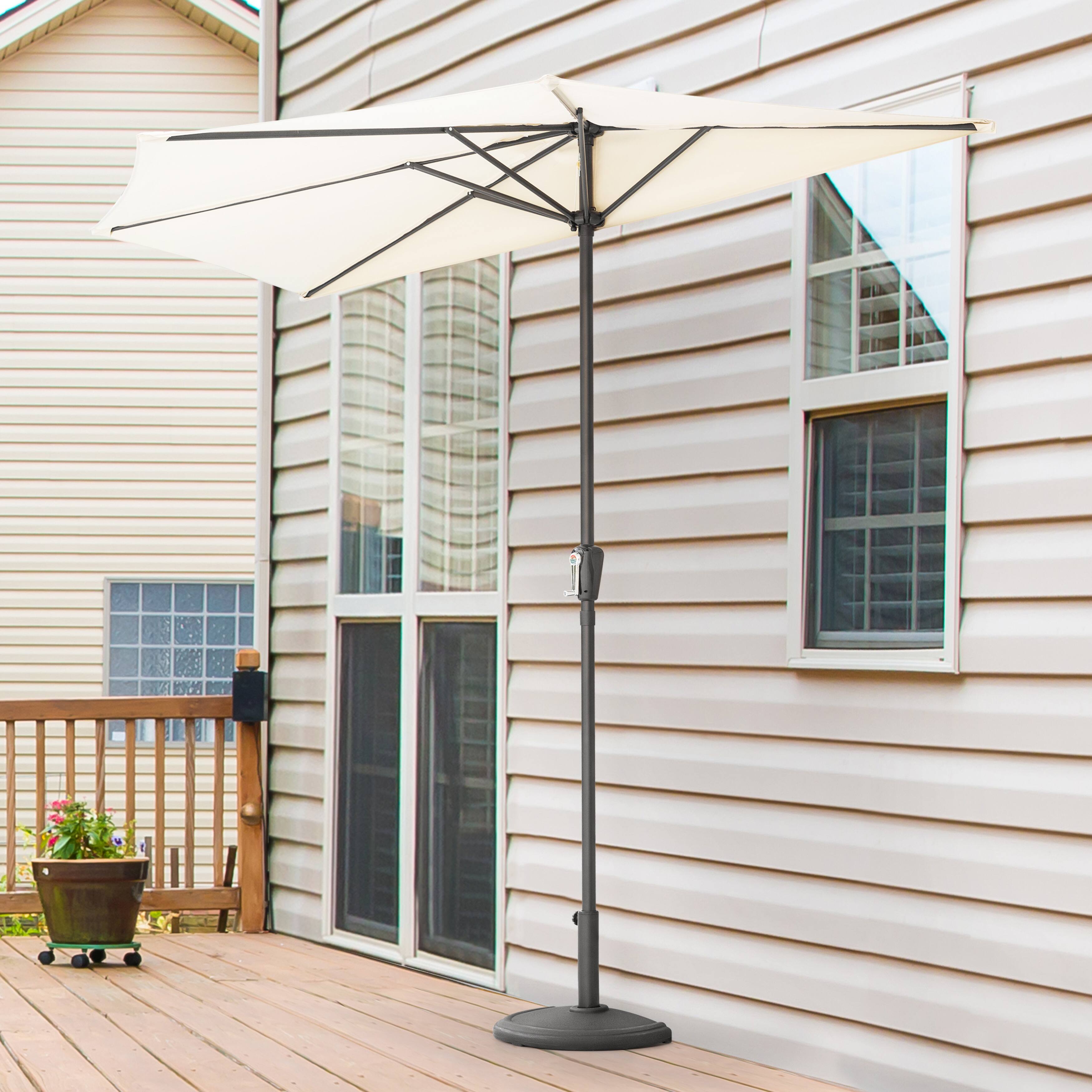 Angle. Nuu Garden - Patio Umbrella, 9 FT Half Round Umbrella, Weather-Resistant Polyester - Beige.