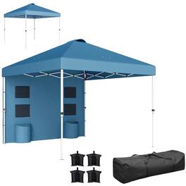 Outsunny - 10' x 10' Pop Up Canopy Tent with Sidewall, UPF50+ Instant Sun Shelter with Storage Pockets, Vented Roof - Blue