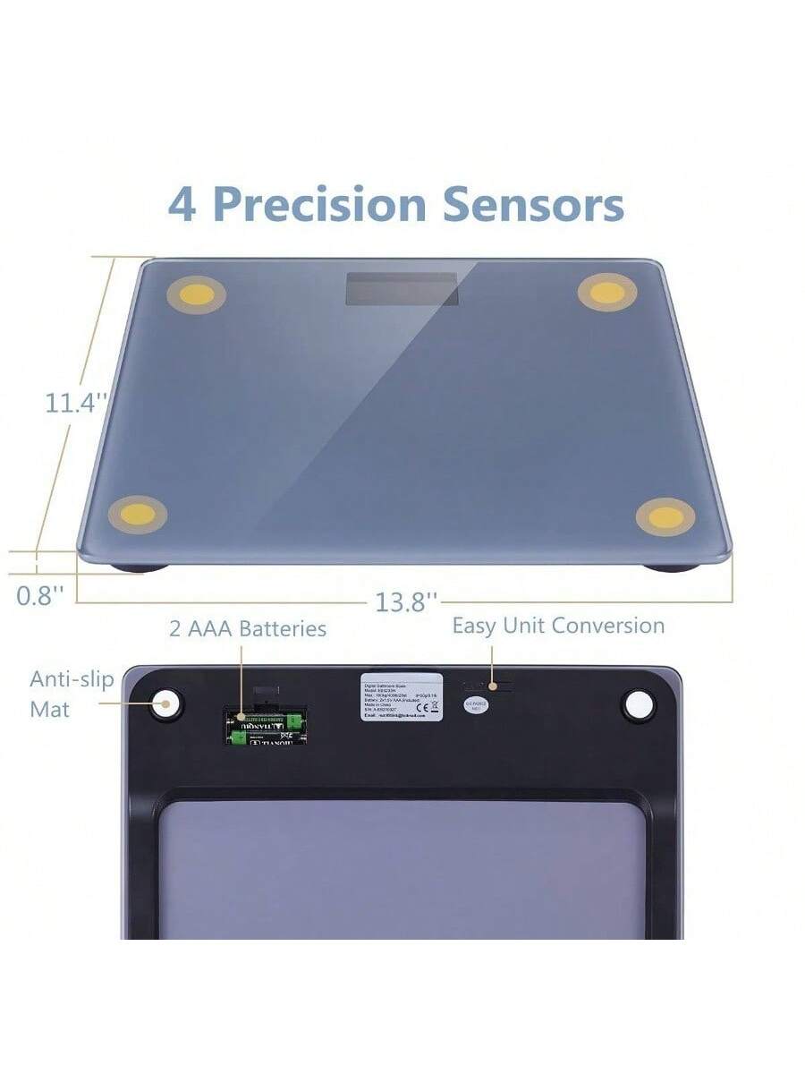 4 Precision Sensors  
11.4" x 0.8"  
2 AAA Batteries  
13.8"  
Easy Unit Conversion  
Anti-slip Mat  
PE  
SPR  
CE