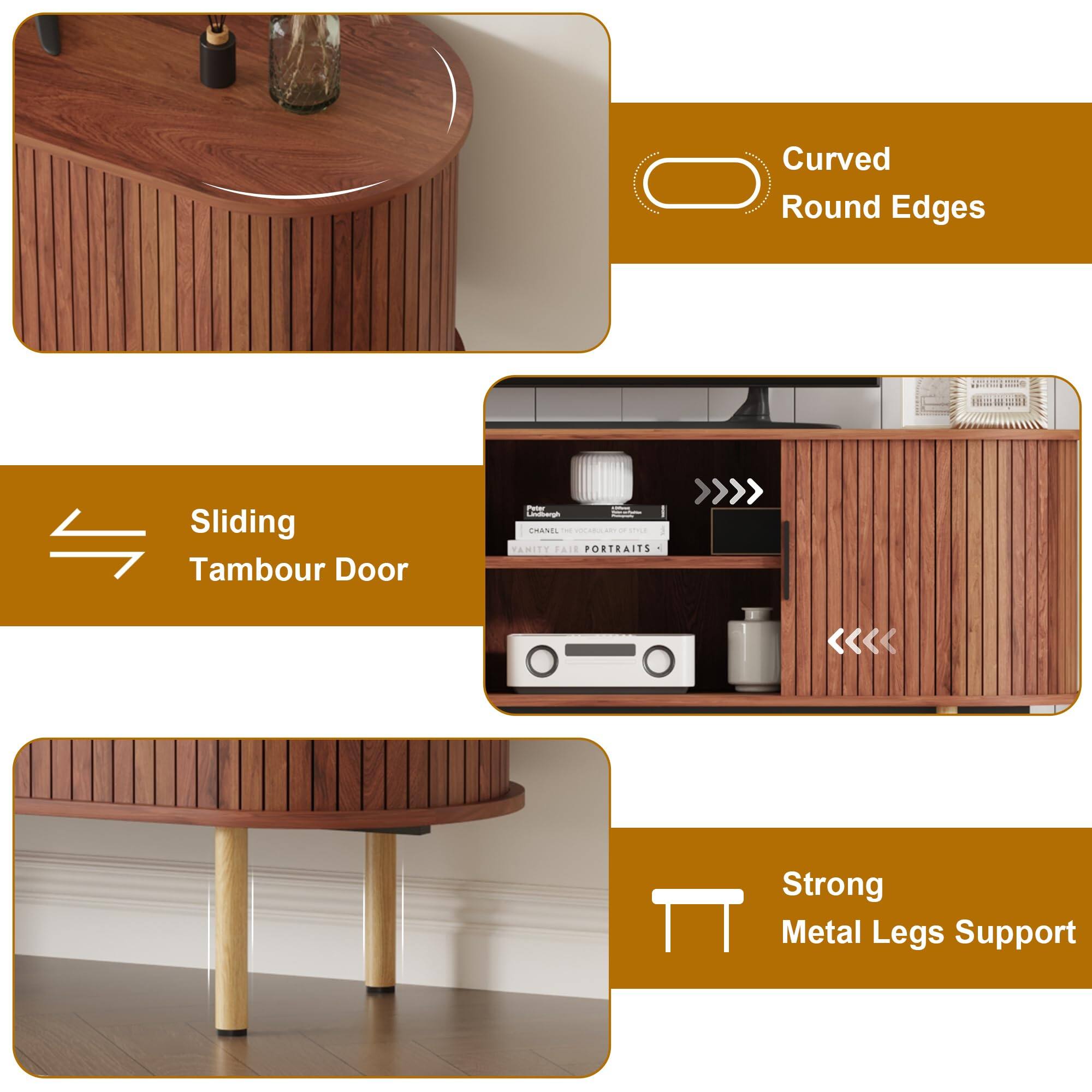 - Curved Round Edges
- Sliding Tambour Door
- Strong Metal Legs Support