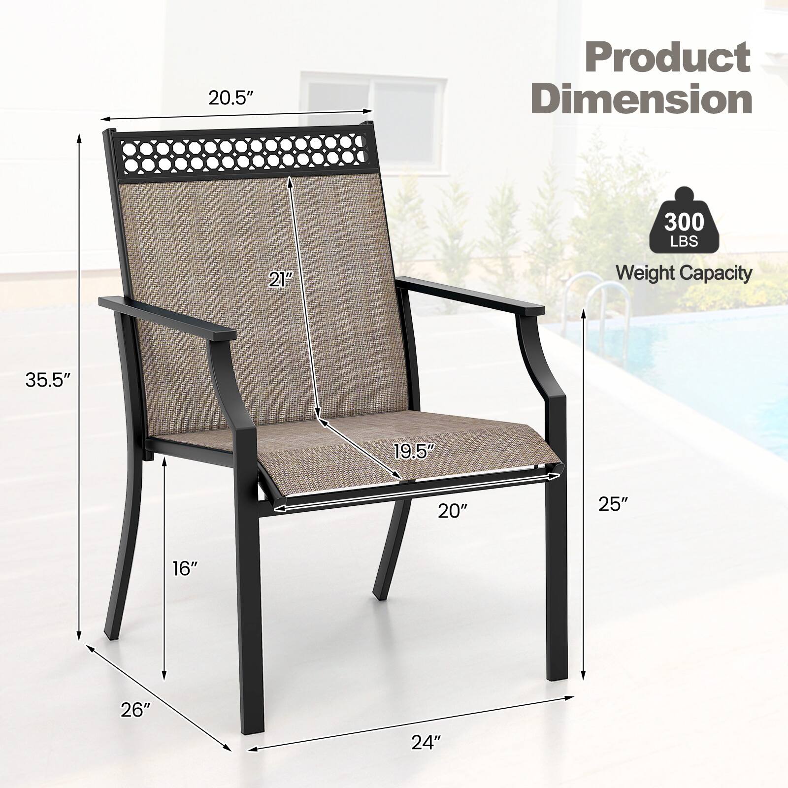 Product Dimension

- 20.5" (Height)
- 35.5" (Depth)
- 21" (Back Height)
- 19.5" (Seat Width)
- 20" (Seat Depth)
- 25" (Armrest Height)
- 26" (Leg Height)
- 24" (Leg Width)

Weight Capacity: 300 LBS