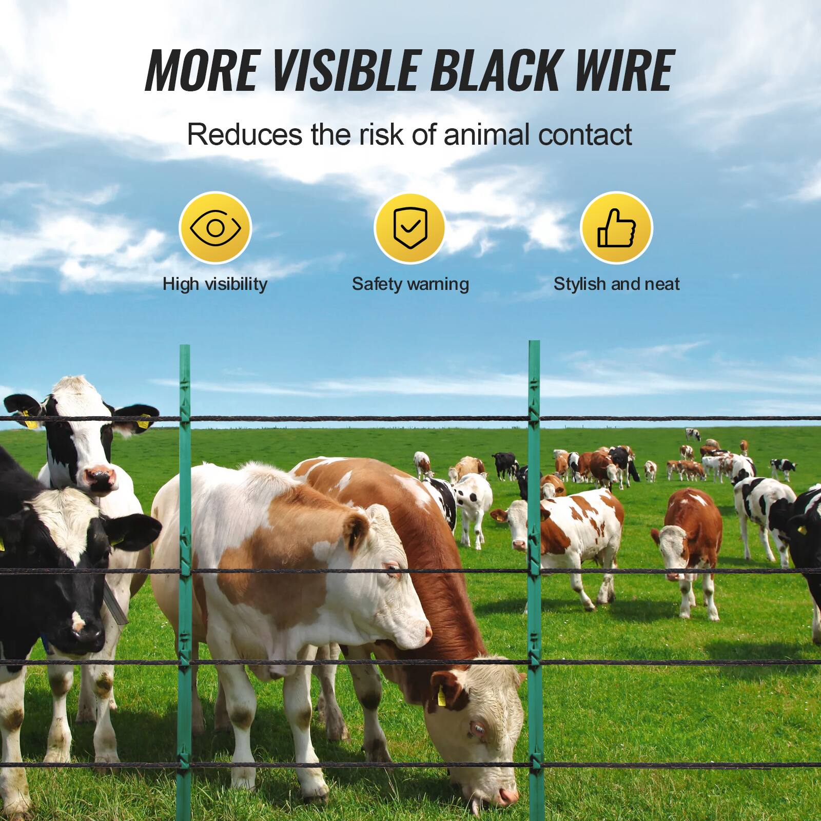 MORE VISIBLE BLACK WIRE  
Reduces the risk of animal contact  

- High visibility  
- Safety warning  
- Stylish and neat
