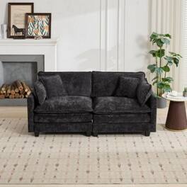 LUCKY ONE - Modular Cloud Sofa Loveseat Sectional Couch Chenille Fabric Double Layer Cushion - Black