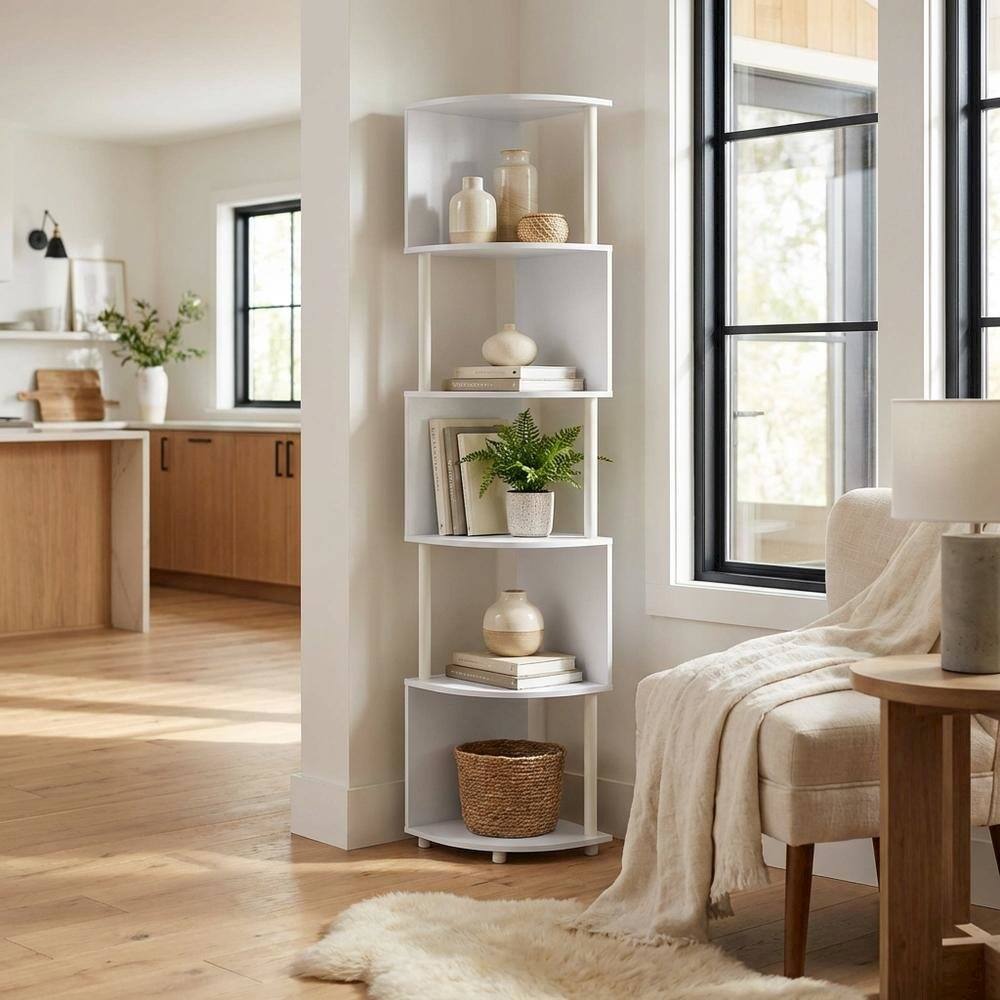 Left. FurniFact - Engineered Wood bookcase with open storage design for home or office use - White/White.