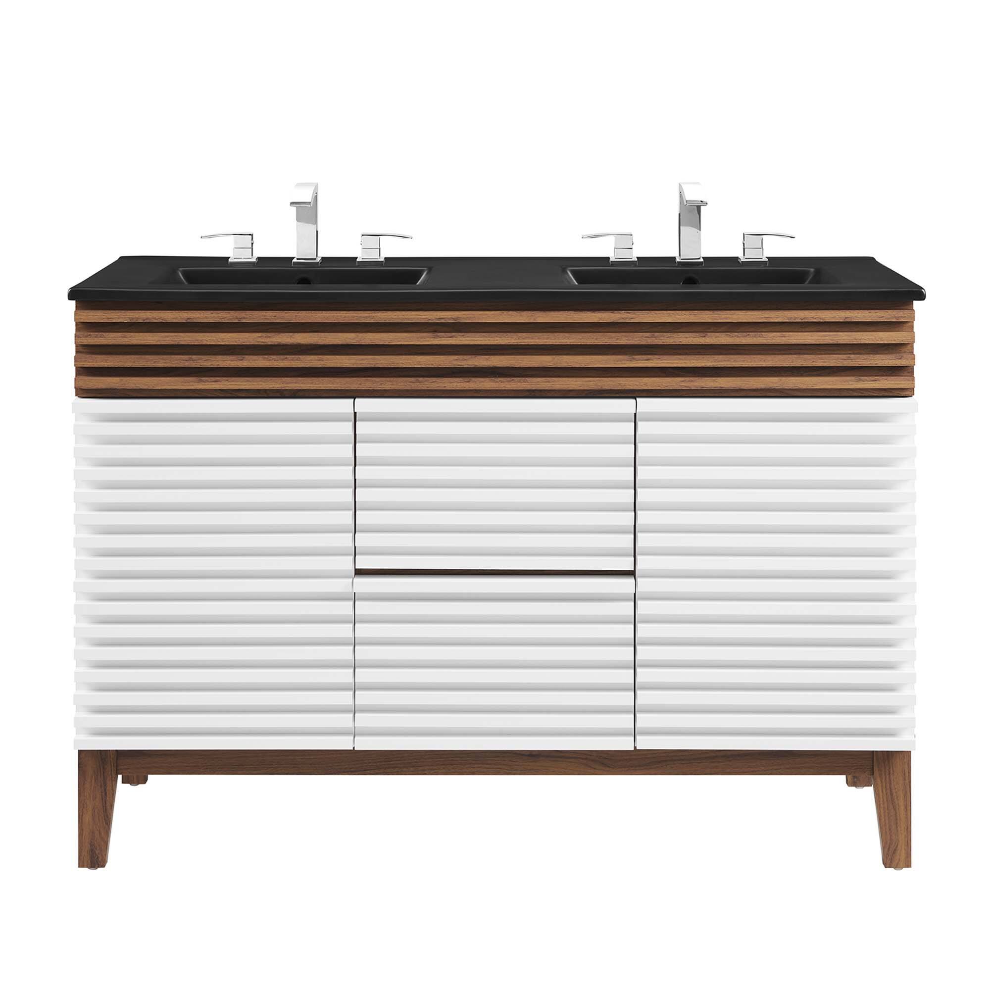 Alt View 2. Modway - Render 48" Bathroom  Vanity with Black Basin Included - White Walnut Black.