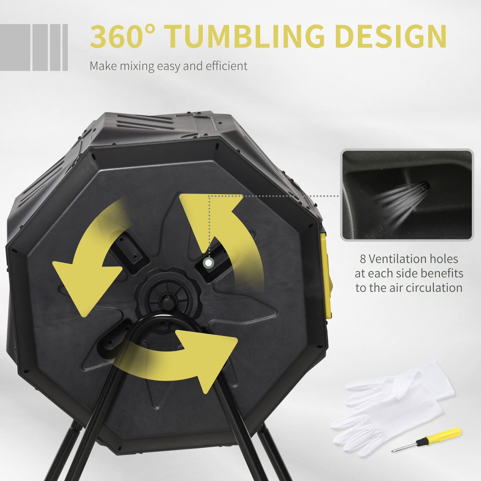 360° TUMBLING DESIGN
Make mixing easy and efficient
8 Ventilation holes at each side benefits to the air circulation