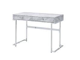 TinyHomie - Tigress Printed Faux Marble Top and Chrome Finish Writing Desk - White
