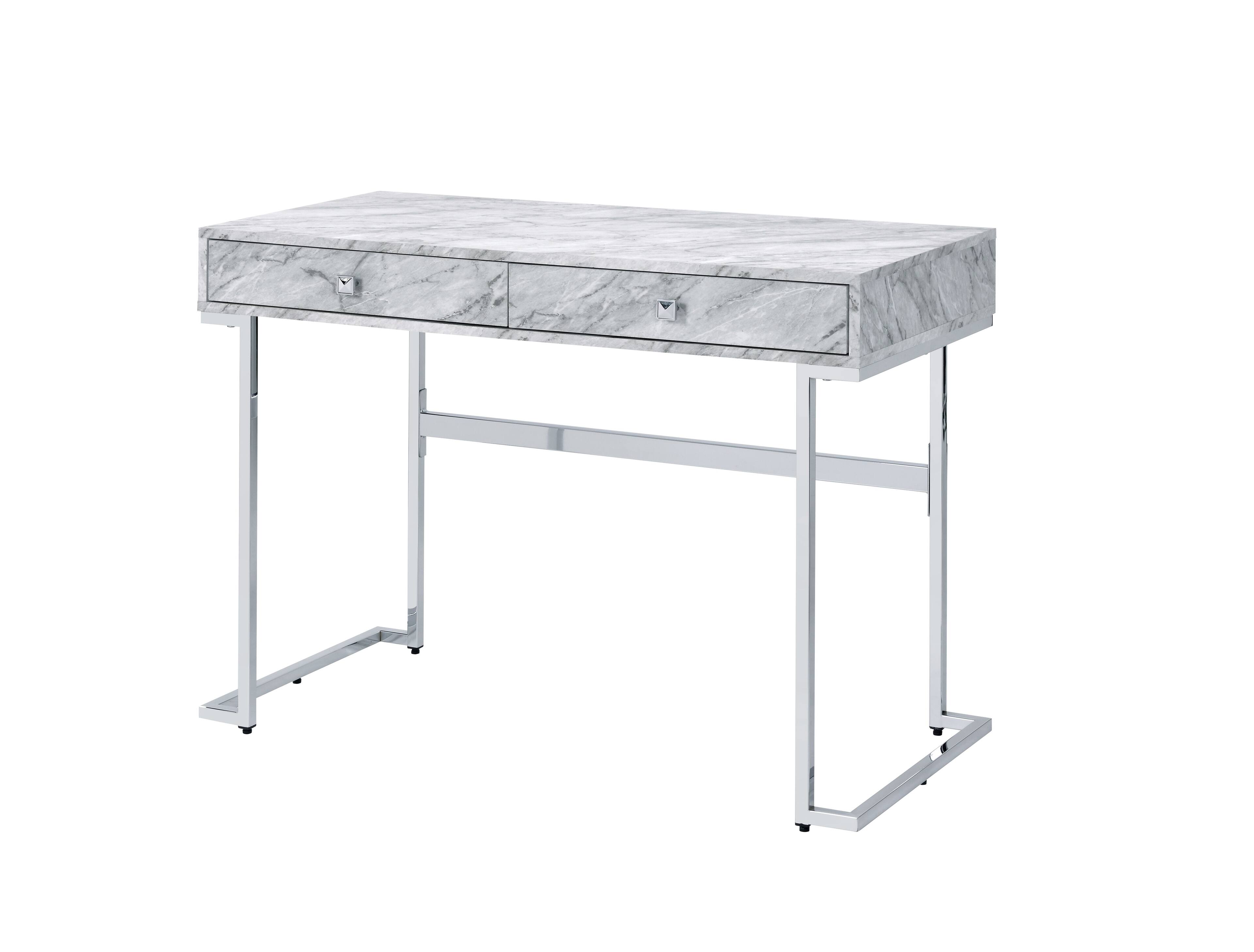 Front. TinyHomie - Tigress White Printed Faux Marble Top and Chrome Finish Writing Desk - White.