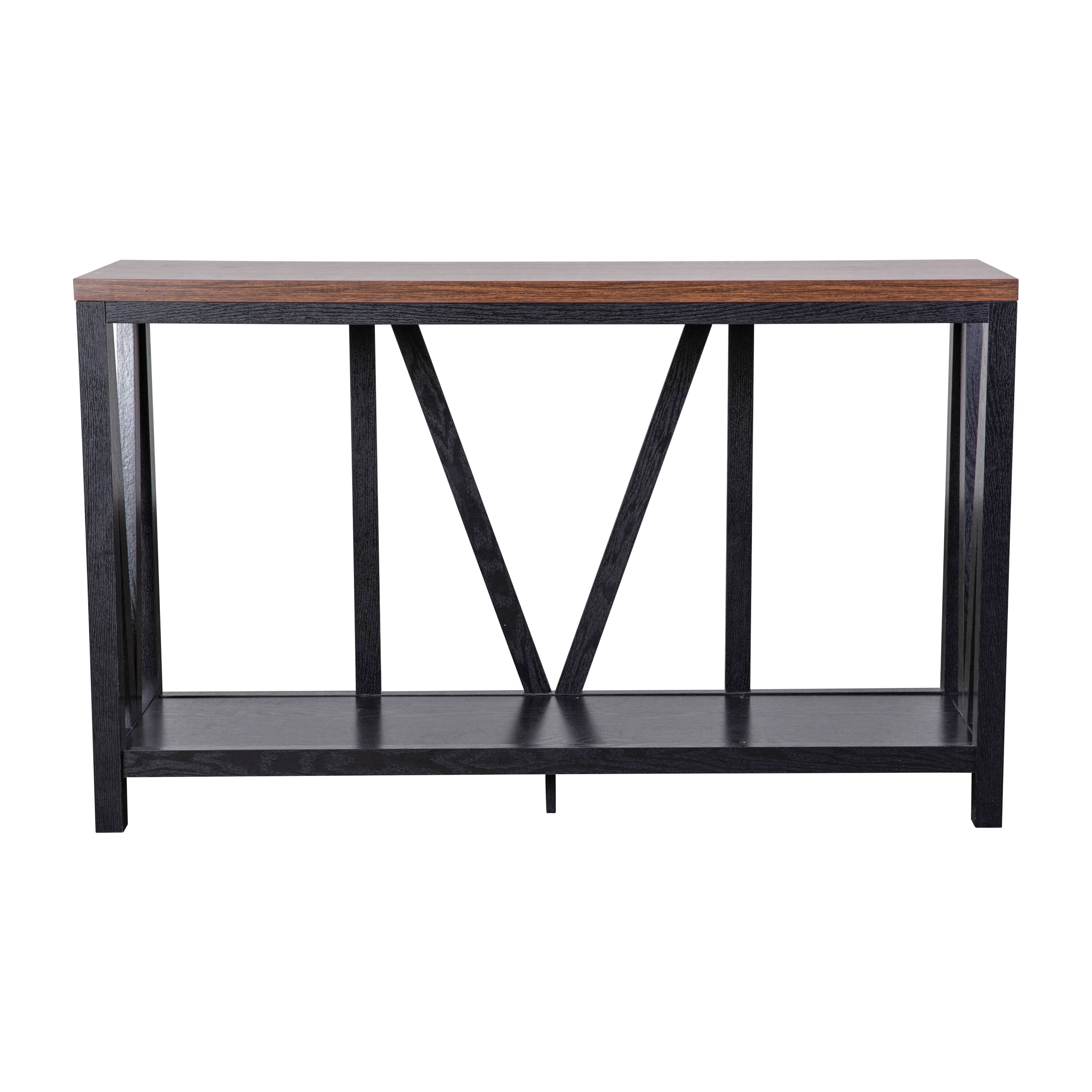 Alt View 9. Emma + Oliver - Owen Modern Farmhouse Entryway Console Accent Table - Walnut Top/Black Frame.