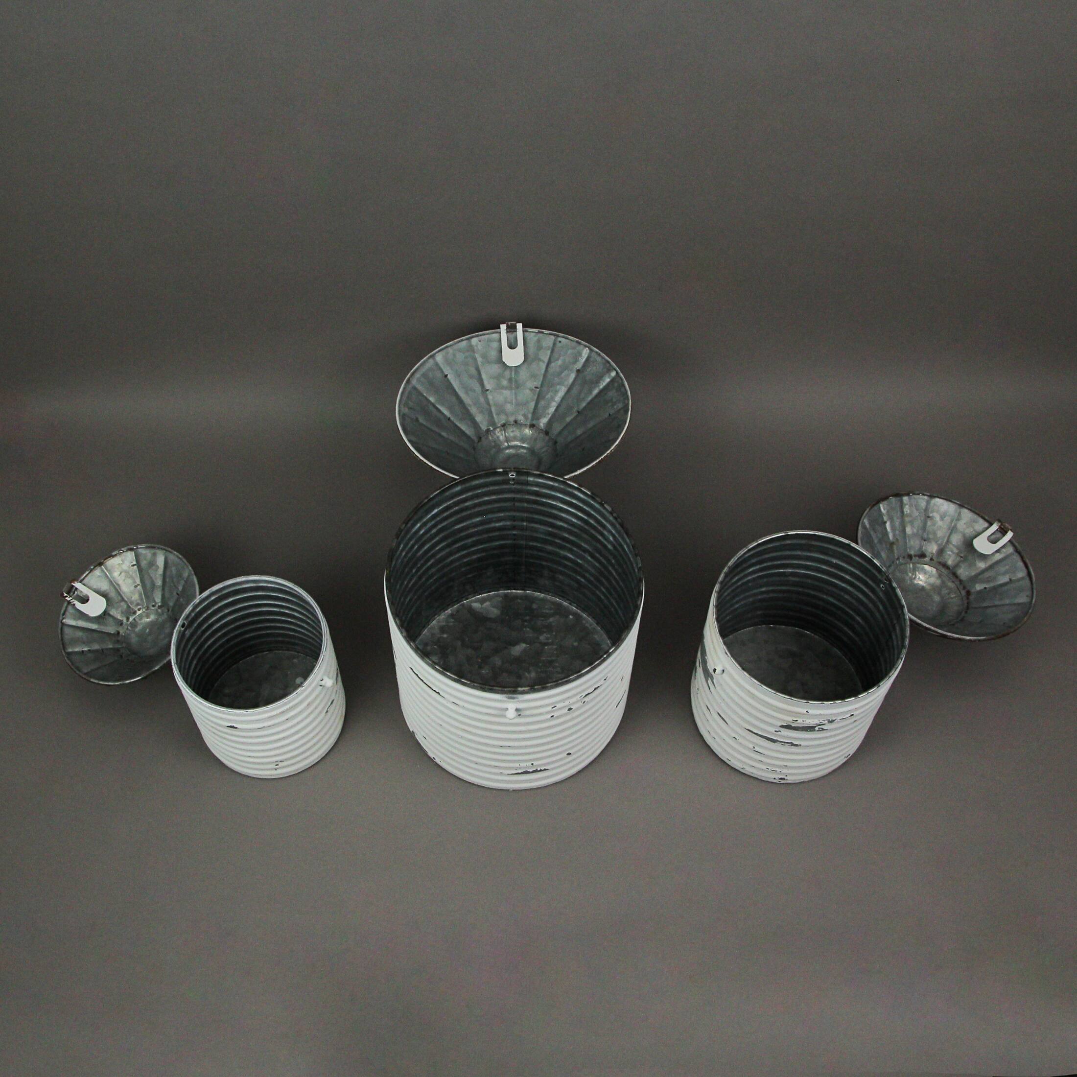 Alt View 3. Zeckos - Vintage White Farmhouse Style Galvanized Decorative Tin Silo Canister Set of 3 - White.