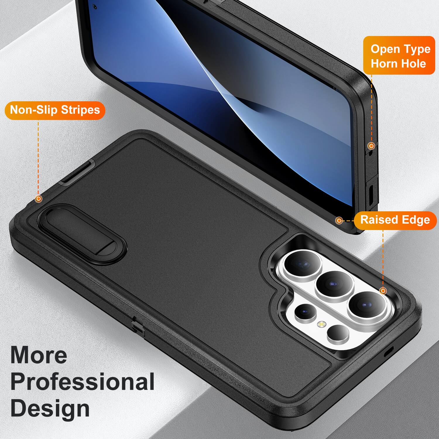 Open Type Horn Hole  
Non-Slip Stripes  
Raised Edge  
More Professional Design