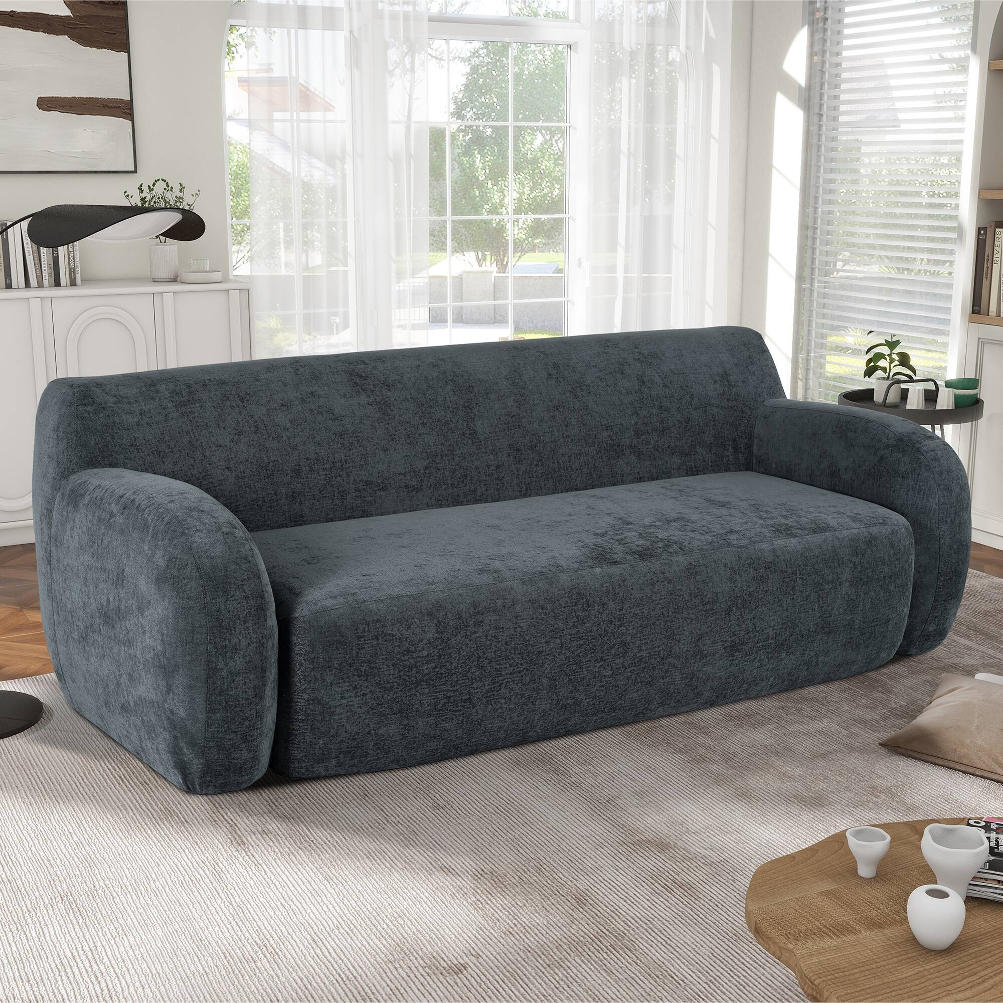Angle. Tiramisubest - 81.5" Minimalist Compression Sofa, Curved Design, 3-Seater Casual Sofa for Living Rooms, Bedrooms, and Apartments,Gray - Gray.