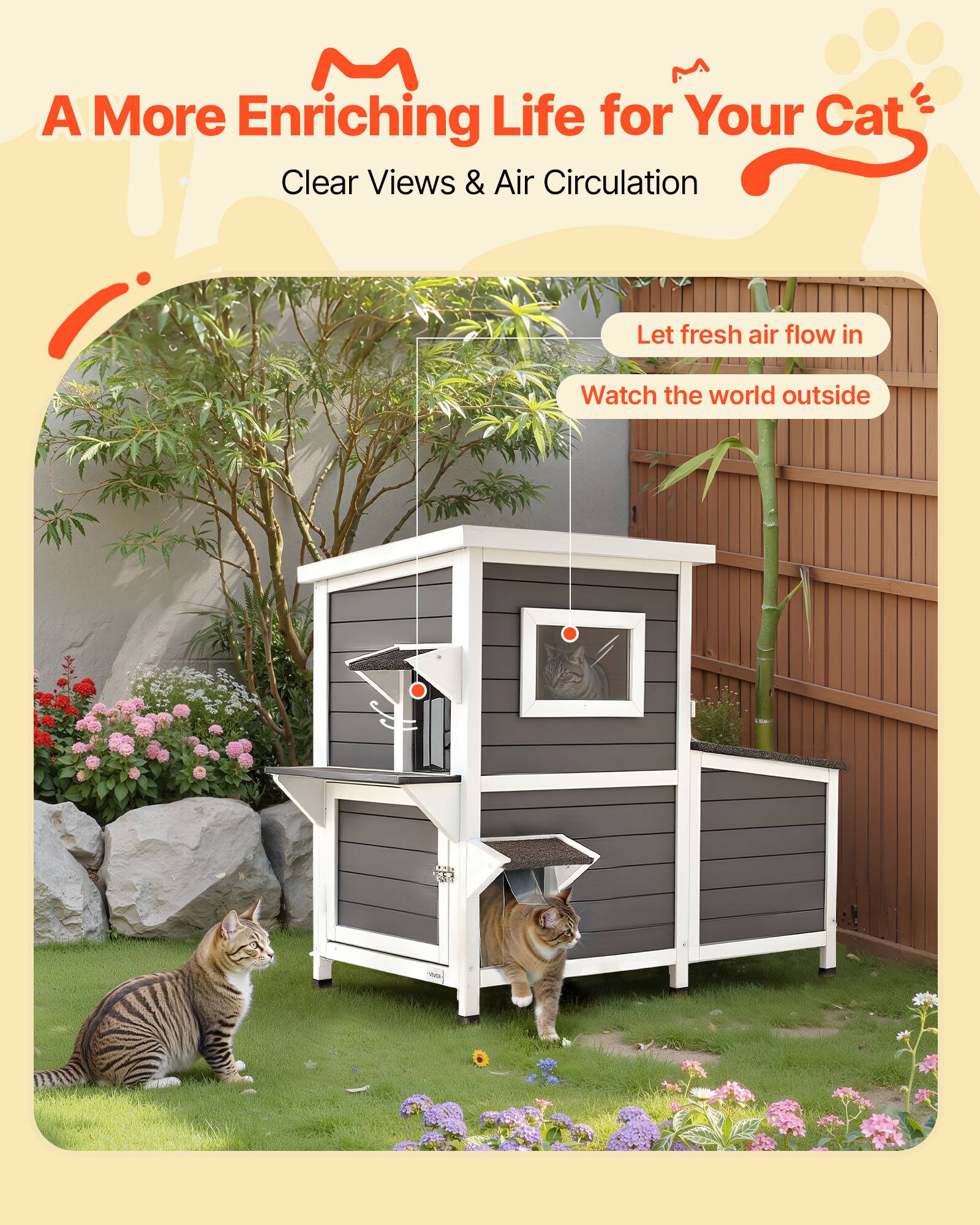 A More Enriching Life for Your Cat

Clear Views & Air Circulation

Let fresh air flow in

Watch the world outside