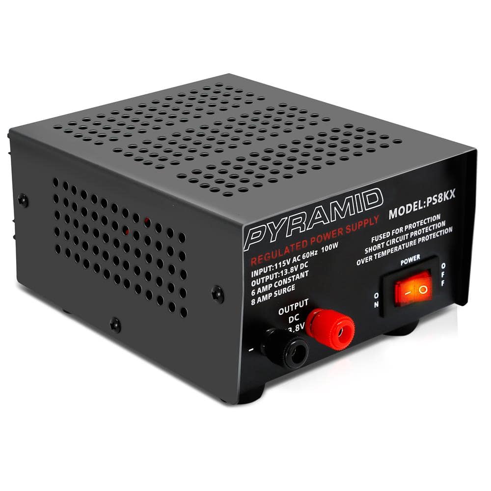 Pyramid - Universal Compact Bench Power Supply - 6 Amp Linear Regulated Home Lab Benchtop AC-to-DC 12V Converter w/ 13.8 V - Black