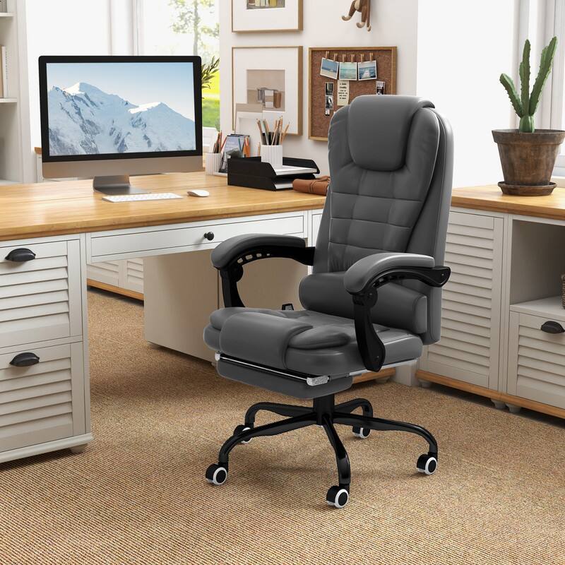 Alt View 1. HTUTWOO - 7-Point Vibrating Massage Office Chair, with Retractable Footrest, Adjustable Height,PU Leather, for Home Office, Study - Gray.