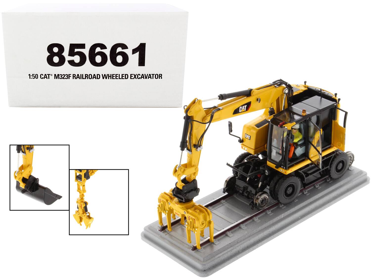 CAT Caterpillar M323F Railroad Wheeled Excavator w/Operator & 3 Work Tools Safety Yellow Ver. 1/50 by Diecast Masters price history on PriceWatchPro