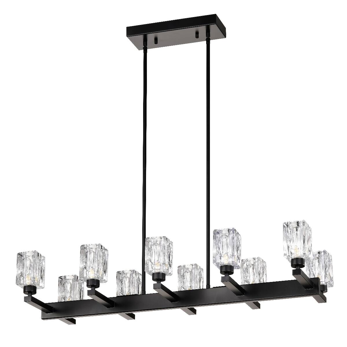 Alt View 10. Loheer - Loheer 10 Light Dining Room Chandelier Matte Black Linear Pendant Light With Crystal Shades.