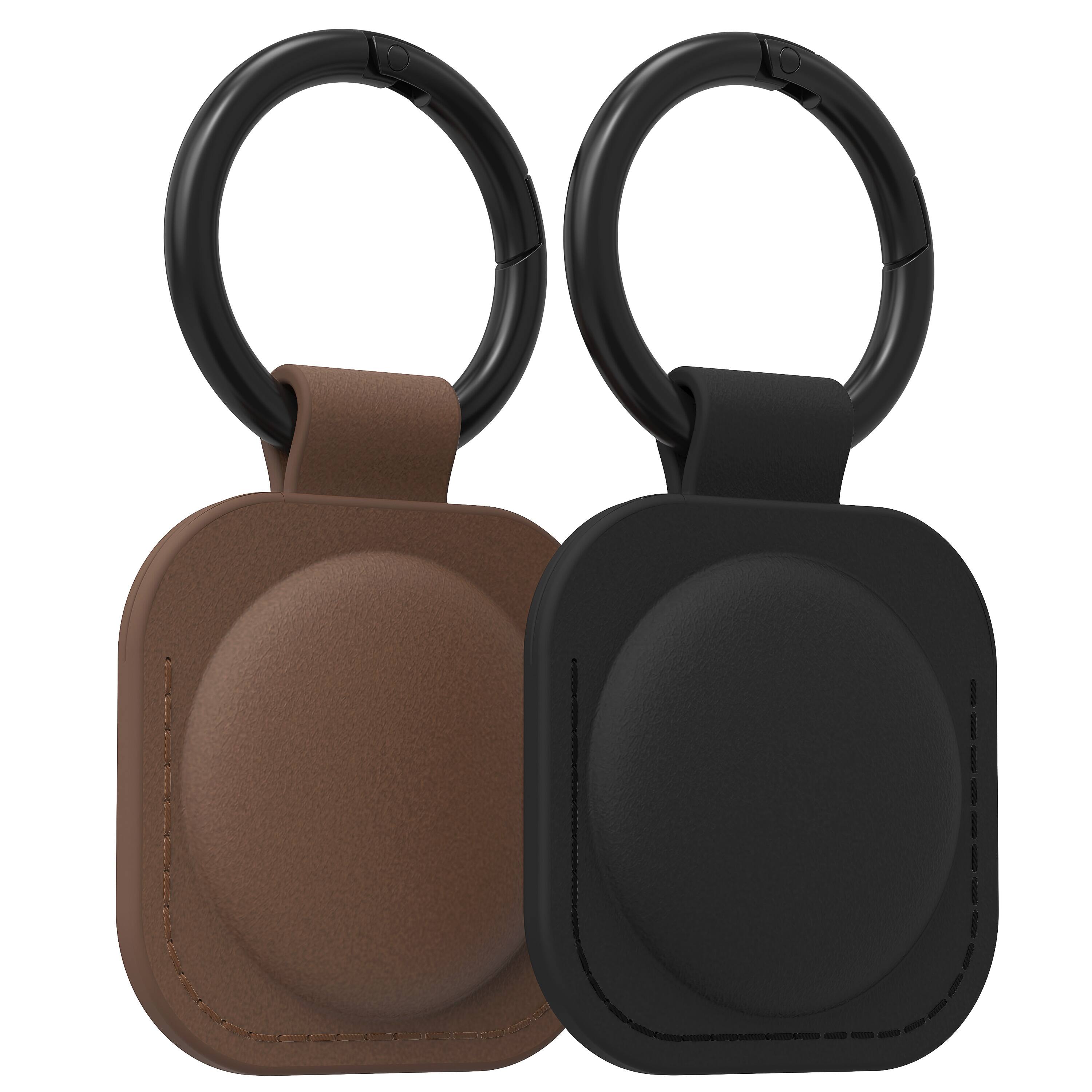 Left. Vena - 2 Pack For Apple AirTag Holder, AirTag Keychain Leather, AirTag Case Cover For Pet Dog Cat Collar Luggage, Brown & Black - Multicolored.