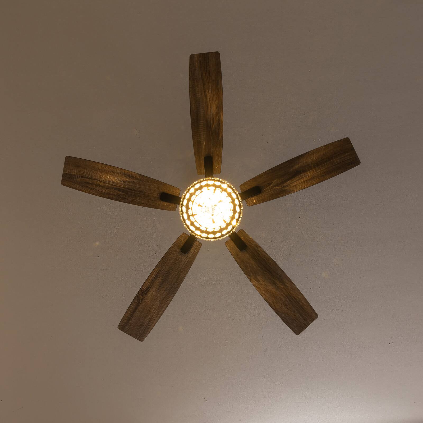 Alt View 8. Siljoy - 52 Inch Farmhouse Crystal Cage Ceiling Fan Light with Black Adjustable Downrod Ideal for Living Room Dining Room Bedroom - Brown.