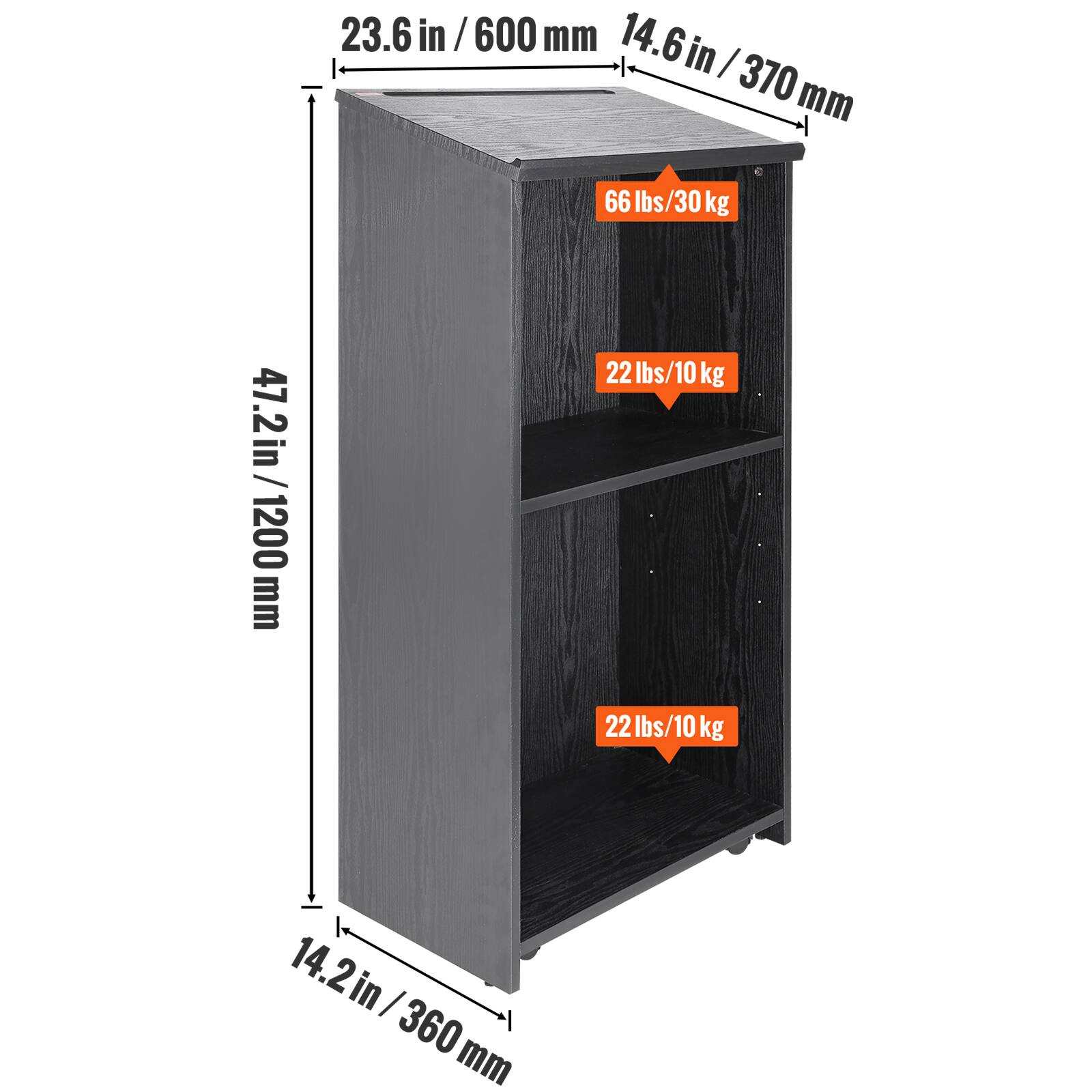 23.6 in / 600 mm
14.6 in / 370 mm
66 lbs/30 kg
47.2 in / 1200 mm
22 lbs/10 kg
22 lbs/10 kg
14.2 in / 360 mm