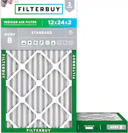 Filterbuy - 12x24x2 MERV 8 Dust & Allergy Defense, Electrostatic Pleated HVAC AC Furnace Air Filters Replacement (2-Pack) - Silver