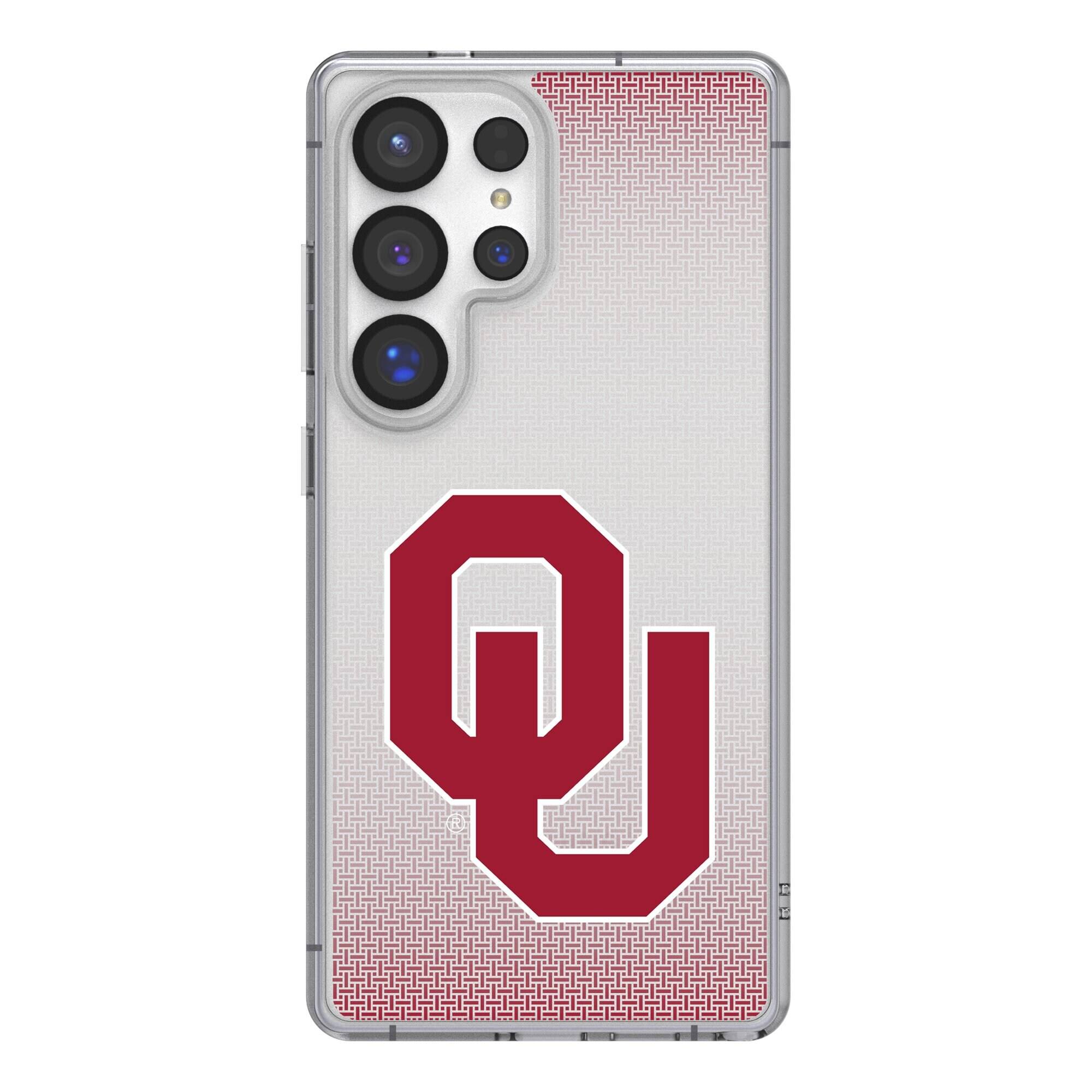 Front. Keyscaper - Oklahoma Sooners Linen Logo Galaxy Clear Case - S25 Plus - Multicolor.