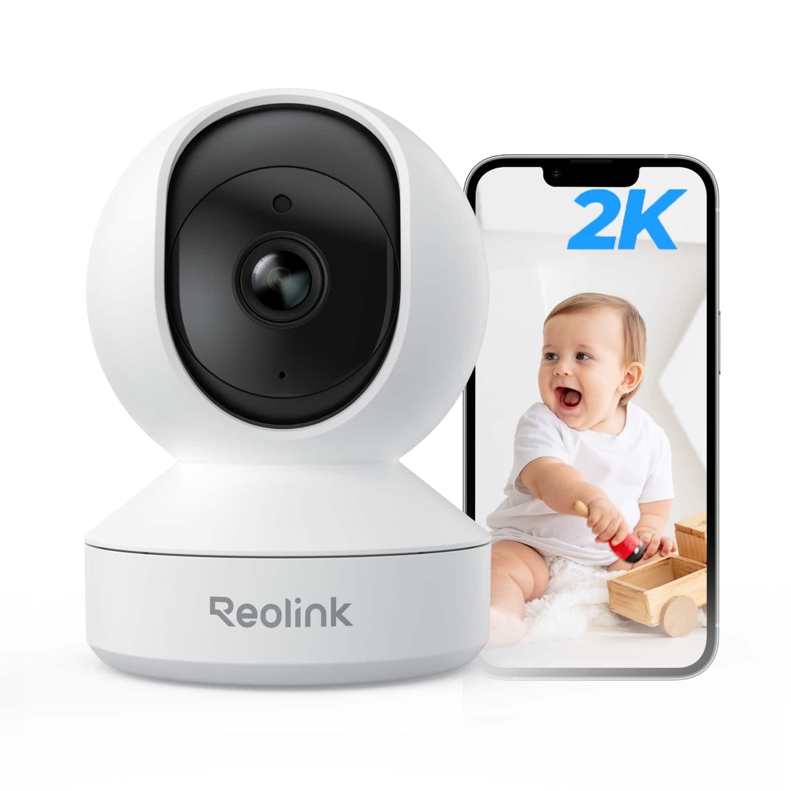 Reolink - E1 4MP Pan Tilt Indoor Wi-Fi Security Camera 360° Coverage, Crying Detection, Smart Auto-Tracking, 2-Way Audio - White