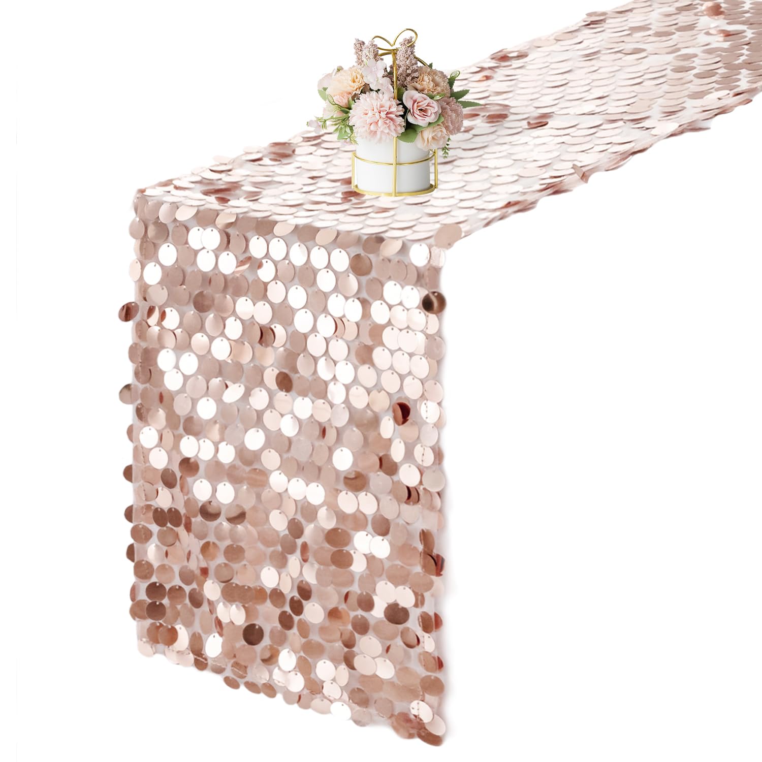 Front. Paradigms Interiors - 12 X Royal Sequin Table Runner Glitter Rectangle Big For Wedding Party Birthday Christmas Decoration - Rose Gold-1.